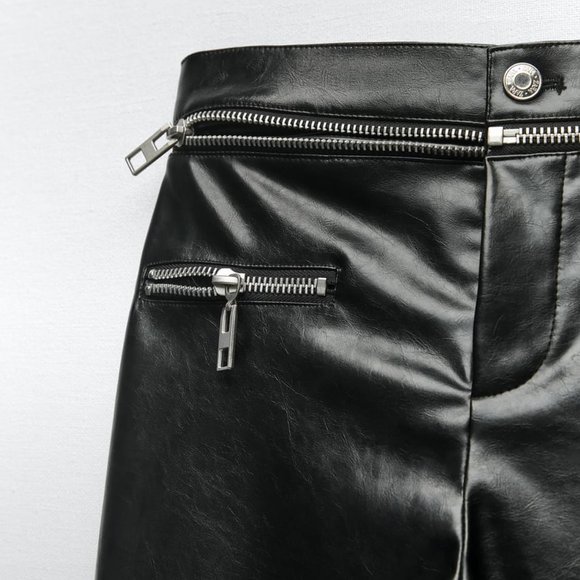 Nwt Zara Faux leather zippered pants/ Zara black evening pants - Picture 5 of 7